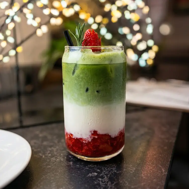 Matcha-Drink mit Erdbeeren und Rosmarin bei Sorry Mama Köln