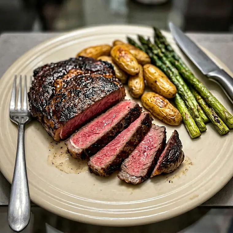 Saftiges Rumpsteak mit Drillingen und grünem Spargel bei Sorry Mama Köln